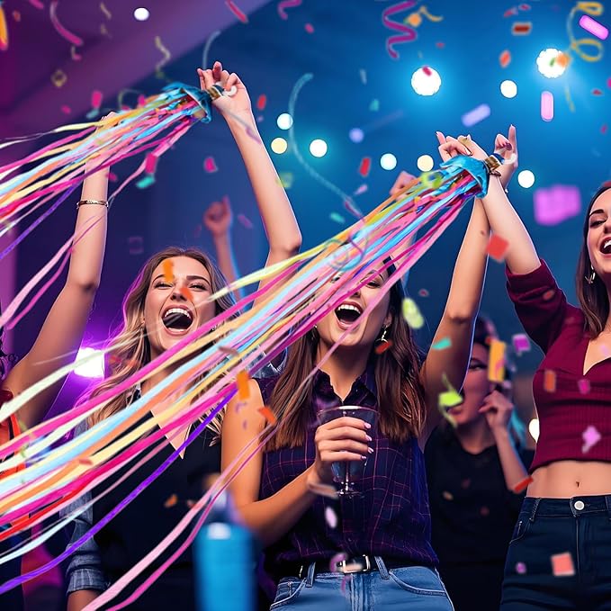 30 Pack Romantic Streamer, No Mess Confetti Paper Crackers, Colorful Hand Throw Streamers for Celebration Party, Birthday, Graduation, Weddings, New Years Blue Pink Green Yellow Red