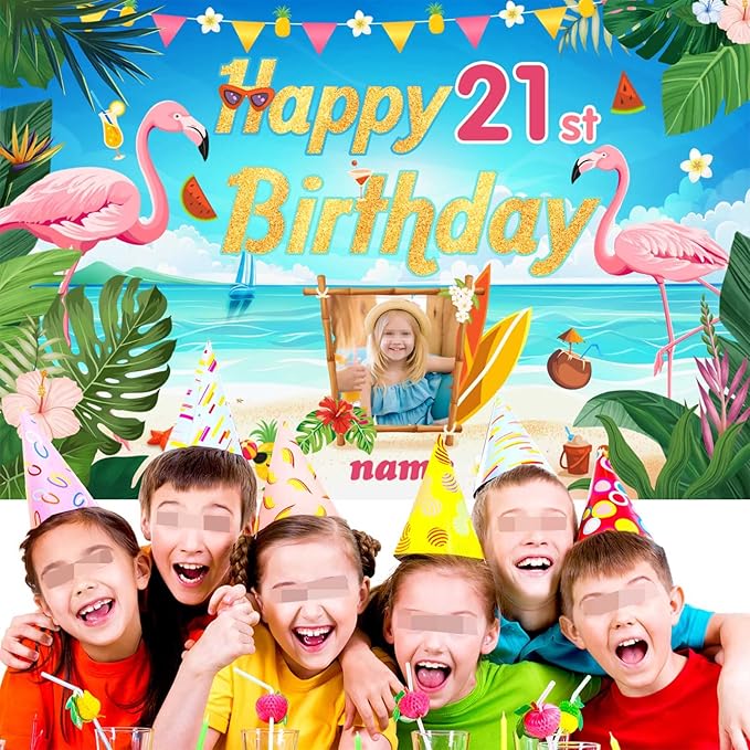 Custom Flamingo Theme 21st Birthday Decorations Banner - Personalized Fabric Banner for 21st Birthday Party Supplies