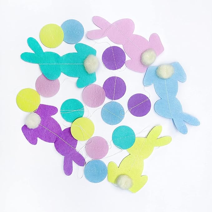 pinkblume Easter Party Decorations Pastel Easter Bunny Circle Dot Garland Streamer Hanging Felt Polka Dots Rabbit Easter Banner for Happy Easter Day Spring Birthday Tea Party Home Decorations Supplies