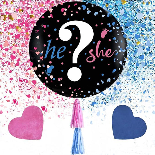 Gender Reveal Balloon with Confetti Supplies,36 Inch Black Gender Reveal Balloons,Boy or Girl Gender Reveal Party Decoration Kit,2 Pack
