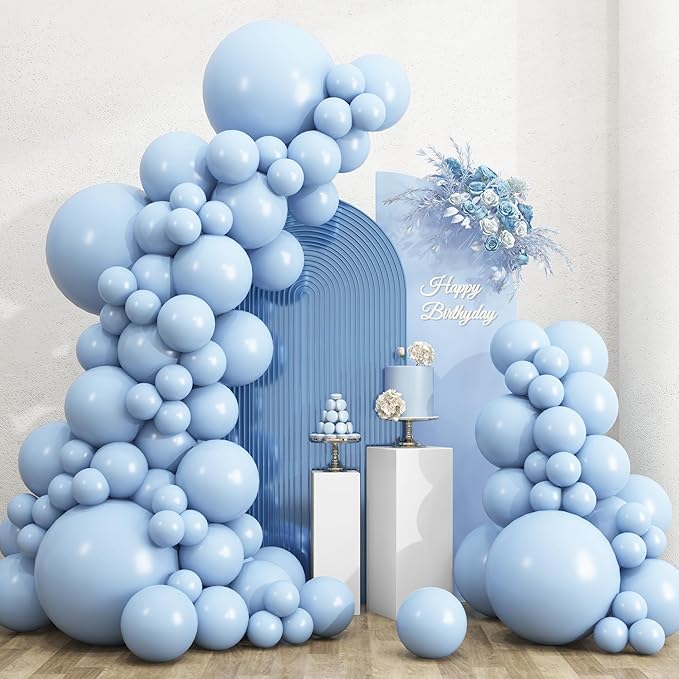 RUBFAC 135pcs Light Baby Blue Balloons Different Sizes 18 12 10 5 Inch for Garland Arch, Latex Pastel Blue Balloon for Baby Shower Gender Reveal Birthday Party Wedding Decorations