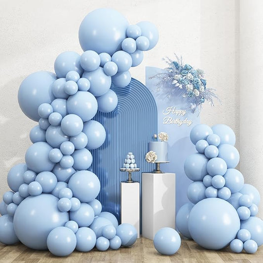 RUBFAC 135pcs Light Baby Blue Balloons Different Sizes 18 12 10 5 Inch for Garland Arch, Latex Pastel Blue Balloon for Baby Shower Gender Reveal Birthday Party Wedding Decorations