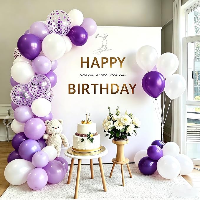 Lavender Balloons Pearl White and Purple Balloons, 60 Pcs 12 Inch Latex Balloons with 1 Ribbon, Light Purple Balloon for Birthday Wedding Baby Shower Bridal Shower Party Decorations