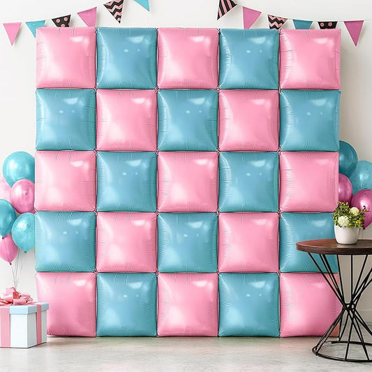 KatchOn, Huge Pink and Blue Square Balloons - 18 Inch, 25Pcs | Square Foil Wall Balloons for Gender Reveal Decorations | Balloon Backdrop for Birthday, Baby Shower Decorations, Gender Reveal Balloon