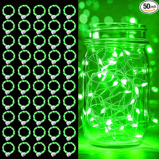 pozzolanas 50 Pack Green Battery Operated String Lights - 7ft Waterproof Fairy Lights with 20 LEDs for Home, Mason Jar, Party, Wedding, Halloween, Christmas Decorations
