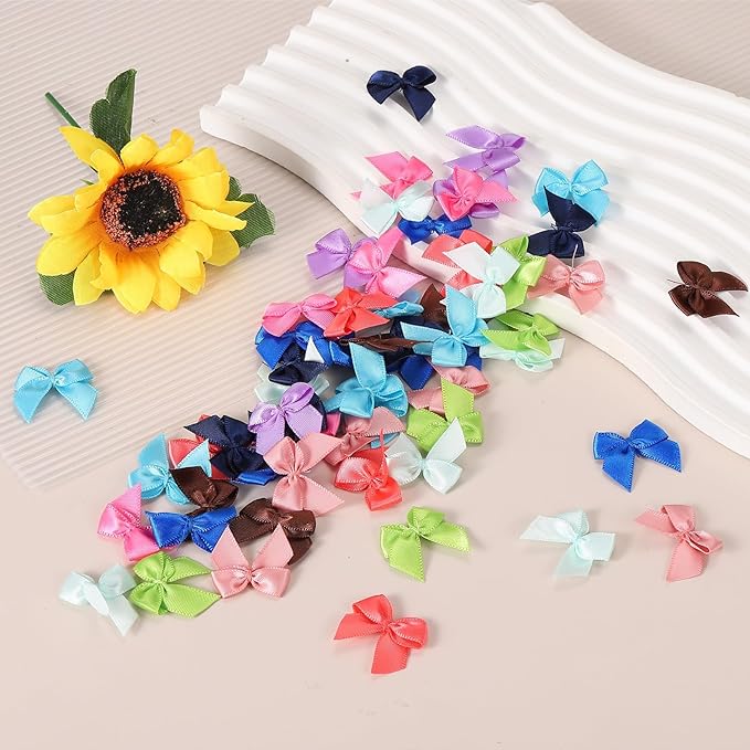 MECCANIXITY 50 Pcs Mini Ribbon Bow 1" Mini Fabric Satin Ribbon Flower Bows for Craft DIY Sewing Wedding Birthday Party Gift Wrap Bows Fruit Green