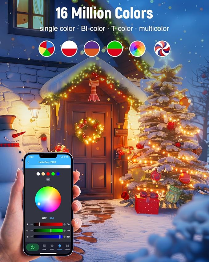 Minetom Fairy Lights Color Changing, 33ft 100 LED USB RGB String Lights with Remote & APP Controlled, Music Sync Fairy Lights for Bedroom, Christmas String Lights for Indoor Decoration