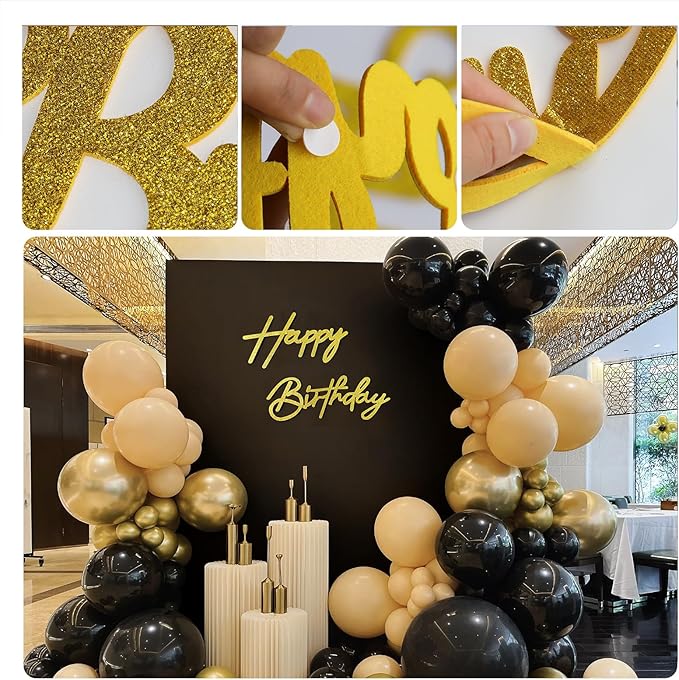 Glitter Gold Happy Birthday Sign for Arch Backdrop - Felt Happy Birthday Letters Signs for Balloon Arch Wall Decorations Large Happy Birthday Remove Logo for Baby Girl Women Party Decor