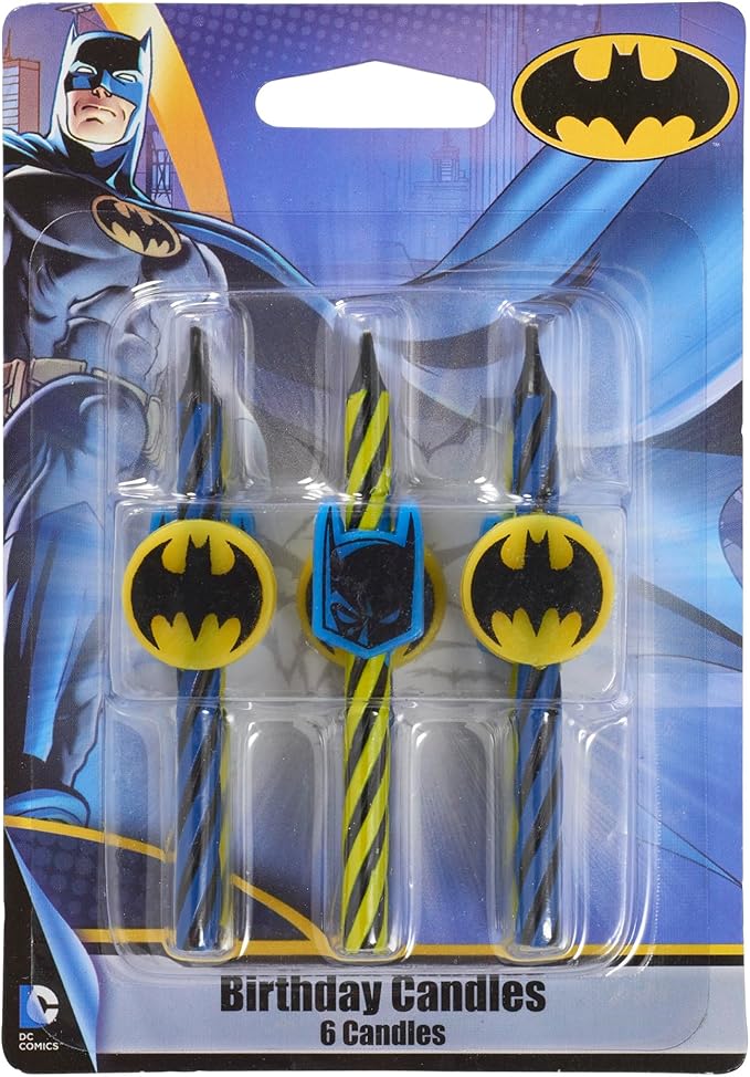 Batman™ Birthday Cake Candles | 6 Birthday Candles for Cake Decorations, Black, Yellow, & Red Striped Candles, Cake Toppers for Batman Party