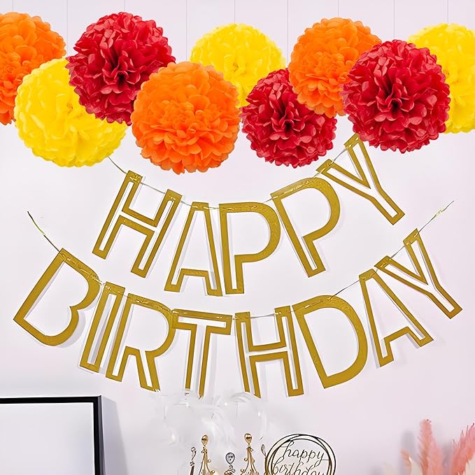 Red Orange and Yellow Tissue Pom Poms Paper Kit DIY Decorative Flowers Ball for Birthday Party Wedding Hanging Decorations Pack of 12 10in12in