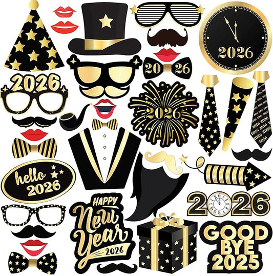 KatchOn, New Years Photo Booth Props 2026 - Pack of 35 | New Years Eve Photo Booth Props for Happy New Years Decorations 2026 | New Years Eve Party Supplies | NYE Decorations 2026