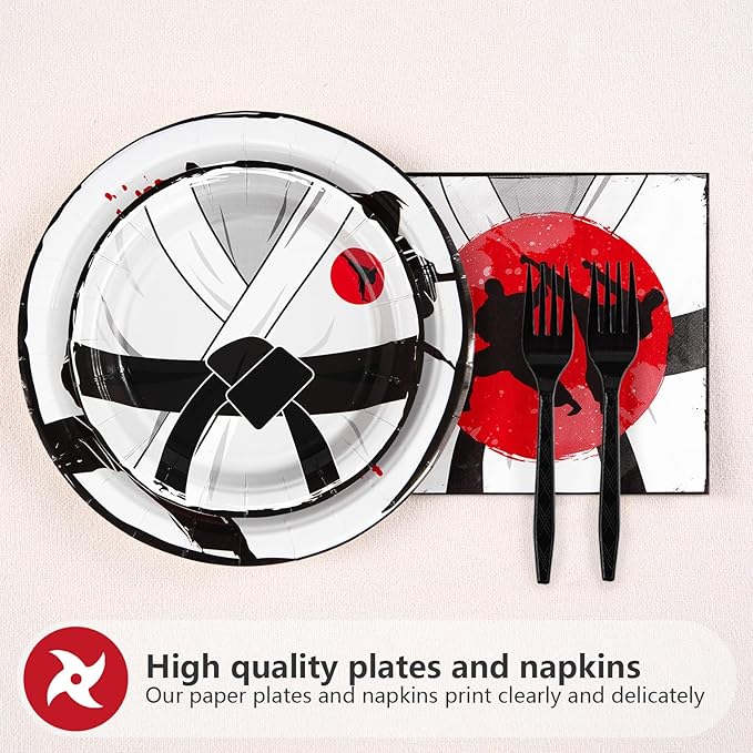 Grencian 96 Pcs Karate Party Supplies Disposable Karate Themed Plates and Napkins Tableware Sets Karate Birthday Decorations for Boys Ninja Birthday Party Decorations Martial Arts Favors Serves 24
