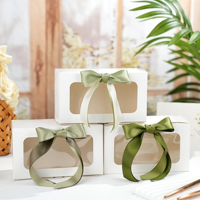 Sage Green Ribbon 1 Inch Double Face Satin Ribbon, 6 Rolls 60 Yards Moss Green Polyester Ribbon for Wedding, Baby Shower, Gift Wrapping, Hair Bows, Bouquets, Crafts