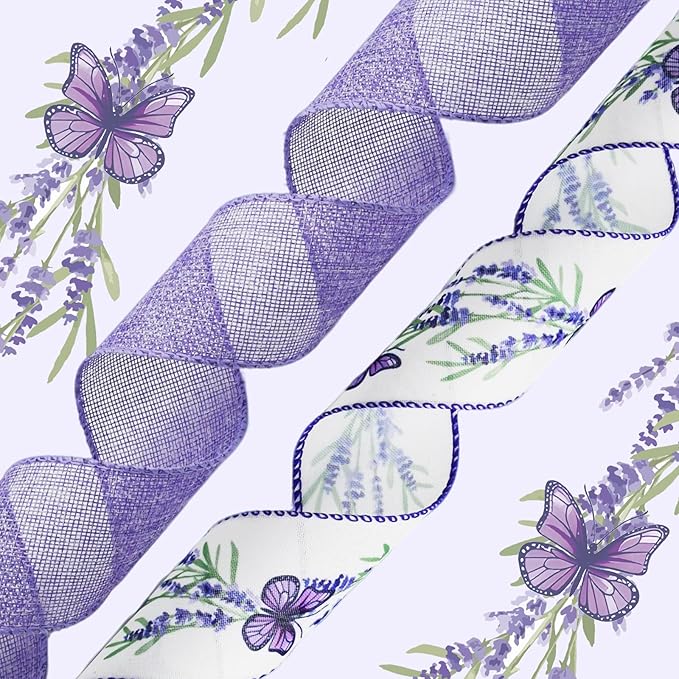 2 Rolls Lavender Wired Edge Ribbon - 2.5 Inch, 5 Yards Each, Spring Summer Lavender Grosgrain with Wired Edge for Wedding Decor, Gift Wrapping & DIY Crafts, Mother's Day Gift