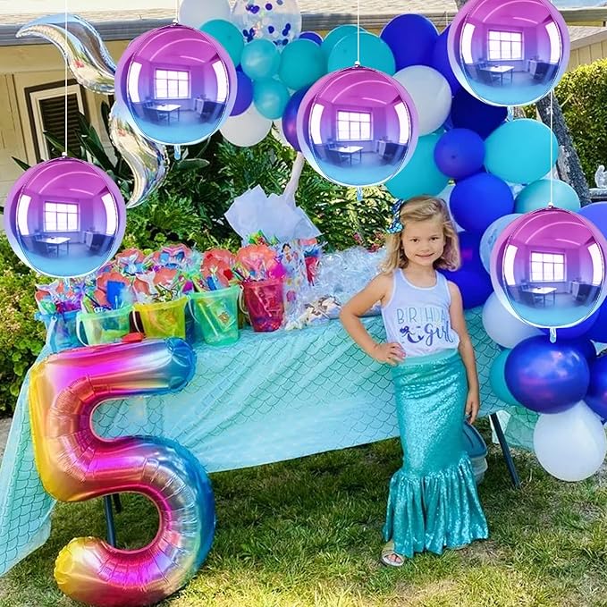 TONIFUL 8Pcs 22Inch Large Colorful Purple 4D Giant Round Foil Balloon 4D Metallic Mylar Sephere Balloons for Christmas New Year Birthday Party Graduation Wedding Bridal Shower Decoration Supplies