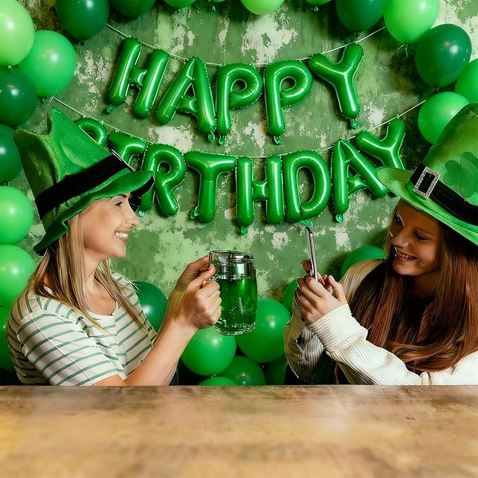 Happy Birthday Balloon Banner Set -16 Inch Foil Letters Balloons, Reusable Birthday Decorations and Party Supplies, Suitable for Men and Women's Birthday Decorations (Green)