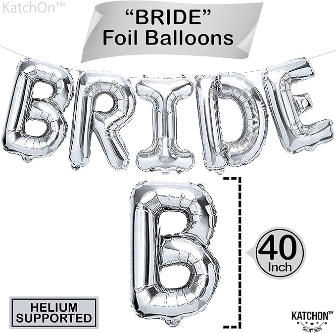 KatchOn, Giant Silver Bride Balloons with Ring - 40 Inch | Bachelorette Party Decorations | Ring Bride Balloons Bachelorette for Bridal Shower Decorations | Engagement Party Decor | Bride to Be Decor