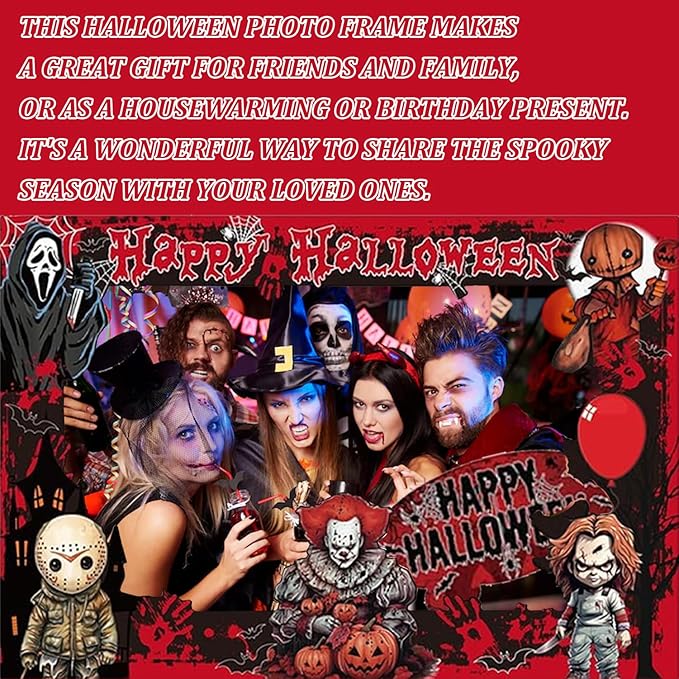 Halloween Photo Booth Props Kit – 16 Pcs Party Selfie Frame and Photo Props for Indoor Outdoor Decorations, Pumpkin Ghost Bat Designs for Halloween Events (Red)