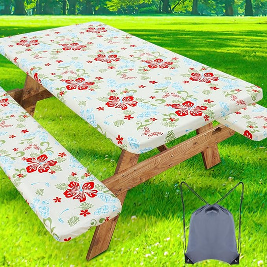 misaya Picnic Table Cover with Bench Cover, Waterproof Elastic Fitted Tablecloth for 8 Foot Tables, Rectangle Washable Polyester Fabric Tablecloths for Picnic, Camping, Outdoor (Butterfly, 30" x 96")