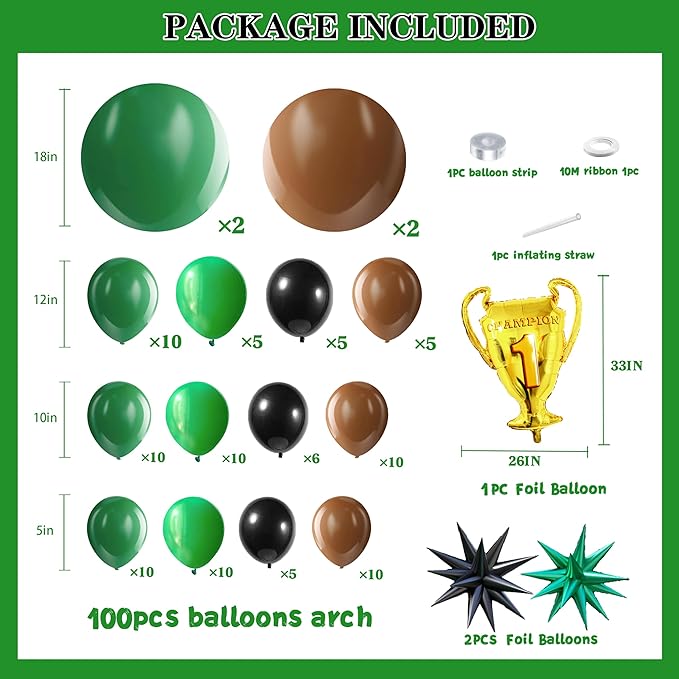 100pcs Hawaii Balloons Garland Arch Kit with Balloons for Birthday Decorations,Party Supplies for boys Girls (Football)