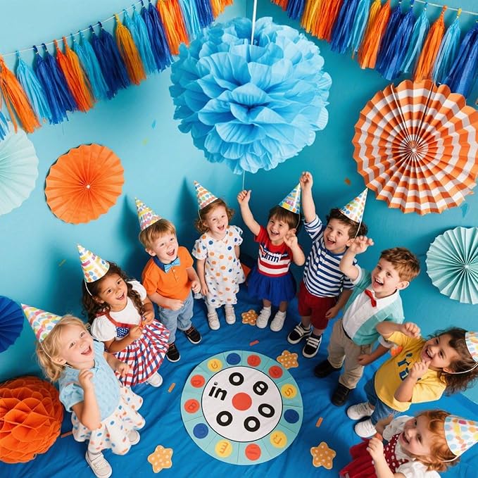 Orange Blue Crepe Paper Streamers,6 Rolls Party Streamers for Sports Events,Birthday Party,Graduation Decorations, 6 Rolls（82 Feet Long x 1.77 Inch）