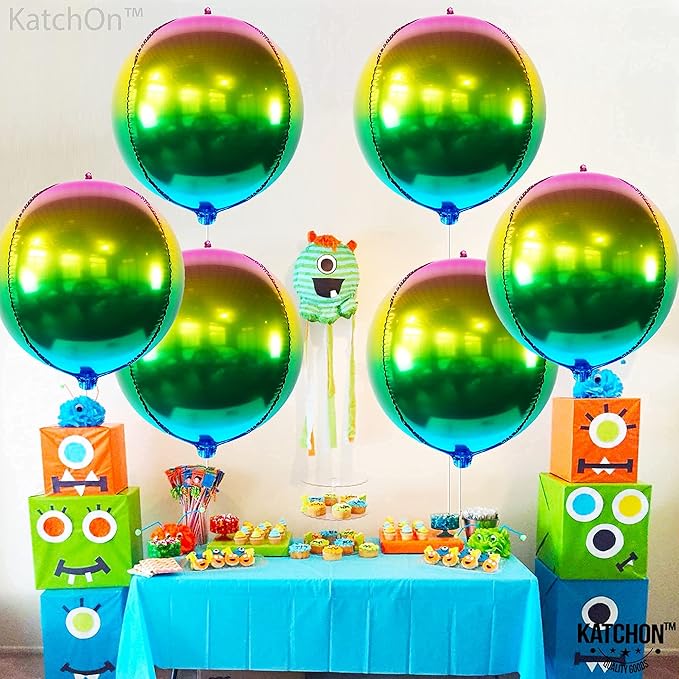 KatchOn, Metallic Ombre Balloons 22 Inch - Pack of 6 | Round 360 Degree 4D Rainbow Balloons | Gradient Rainbow Balloon for Mardi Gras Decorations | Tie Dye Balloons for Mardi Gras Birthday Decorations