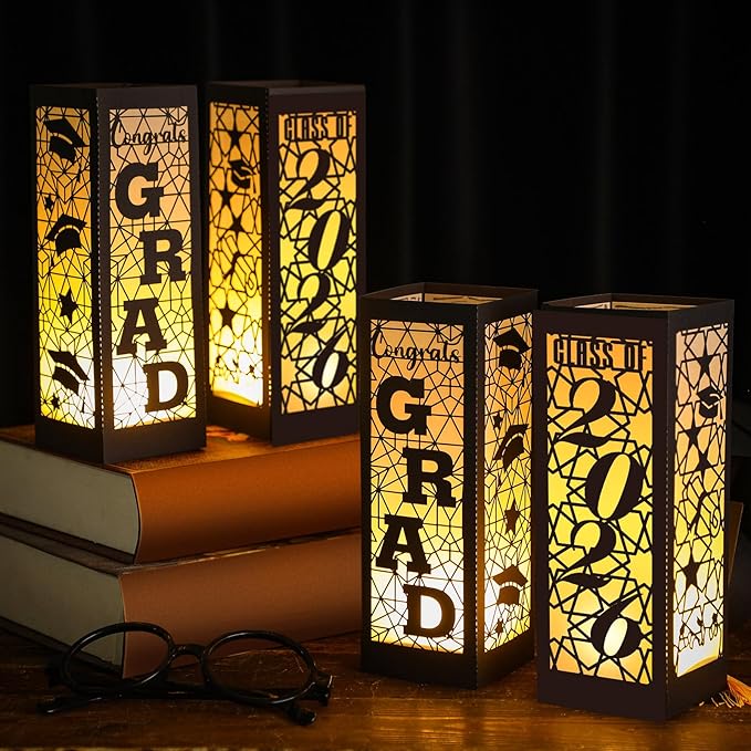 Rossesay 12 Pcs Graduation Table Centerpieces Boxes Class of 2026 Graduation Lanterns for Centerpieces with LED Candles Congrats Grad School College Photo Props for Party Table Decoration (Black)