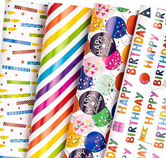 WRAPAHOLIC Birthday Wrapping Paper Sheet - 12 Sheets Folded Flat with 12 Gift Tags for Party, Baby Shower - 19.7 Inch X 27.5 Inch Per Sheet