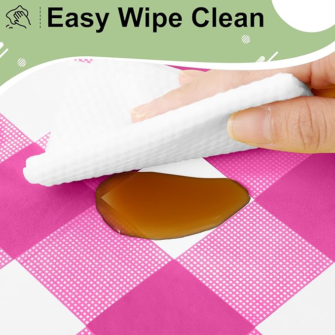 misaya 3 Packs Buffalo Disposable Table Cloth, 54 x 108 Inch Waterproof Plastic Tablecloth, Rectangle Hot Pink and White Checkered Table Covers for Picnic, Birthday, Party