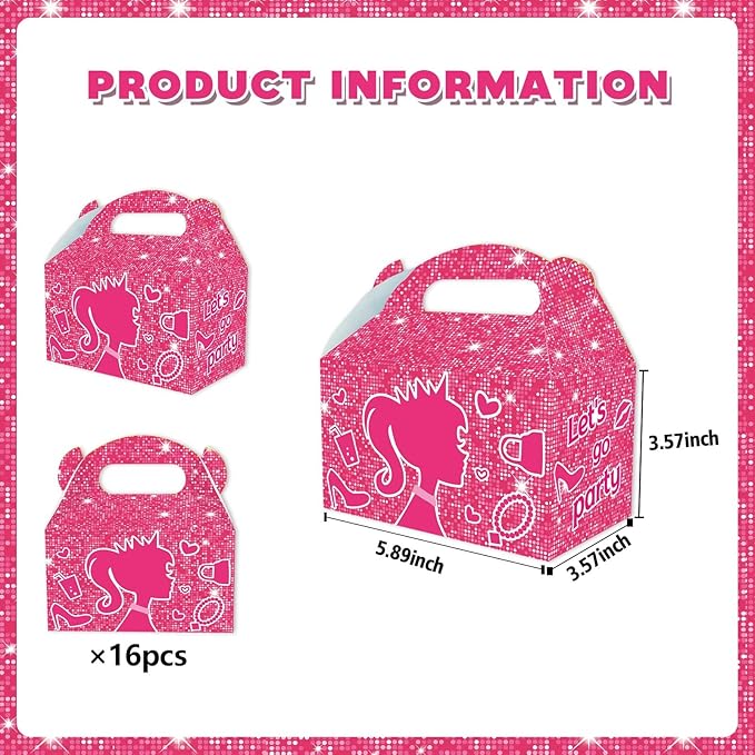 Zliisang 16PCS Pink Princess Candy Boxes Pink Goodie Gift Bags for Kids Princess Theme Birthday Party Favors Bags Girl Birthday Party & Bridal Shower Decorations