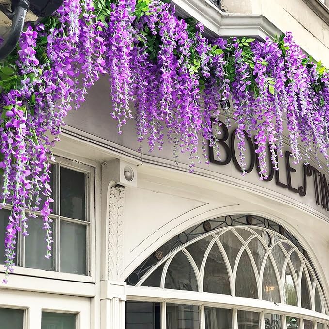 Alotiki Wisteria Hanging Flowers,Fake Hanging Flowers,Wisteria artificiales Garland for Home Wedding Arch Floral Party Garden Ceremony Outdoor Decor,3.6 feet Long(108,Purple)