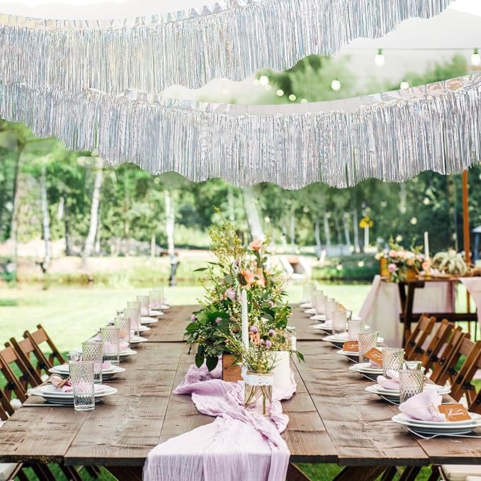 LOLStar 6 Pack Silver Foil Fringe Garland Party Decorations, 59Ft Tinsel Streamers Shiny Silver Wall Hanging Tinsel Fringe Banners for Wedding Birthday Anniversary Christmas New Year Party Decor