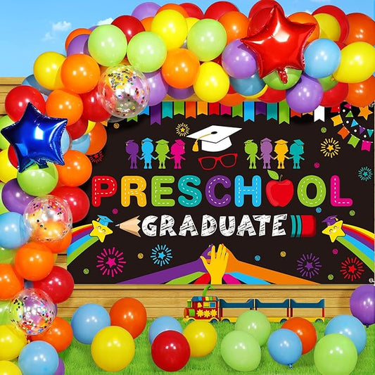 Oudain Kindergarten 2026 Graduation Party Decorations Kit Includes Preschool Graduation Backdrop and Balloon Garland for 2026 Pre Elementary Celebration Decoration Party Supplies(Black)