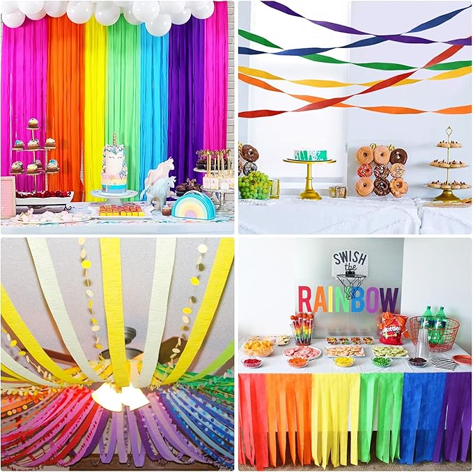 Crepe Paper Streamers 6 Rolls Rainbow Streamers 2.2 Inches 738 Feet, Streamers Party Supplies for Birthday, Wedding, Baby Shower, Bachelorette Party, Graduations Decorations, DIY Crafts