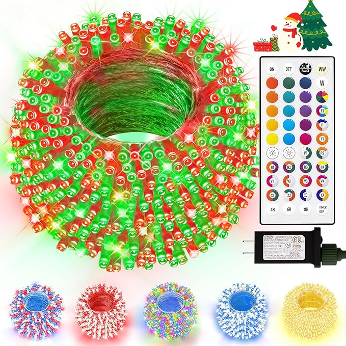 LitHome 99Ft 300 LED Color Changing Christmas String Lights, 35 Colors 9 Modes RGB Christmas Lights with Remote Timer, Dimmable Led String Light Outdoor Plug in, Xmas Tree Light for Indoor Party Decor