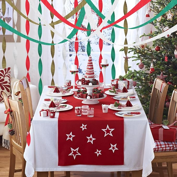 8 Rolls Christmas Crepe Paper Streamers Christmas Party Supplies Red Green White Paper Streamers for Xmas,New Year, Birthday, Graduation Party