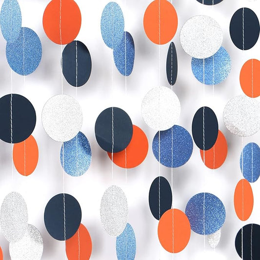 Blue-Silver Orange Space Party-Decorations Streamers-Garland - 52Ft Graduation 2025 Glitter Hanging Paper Banner,Birthday Boy Baby Shower Decor Banners Lasting Surprise