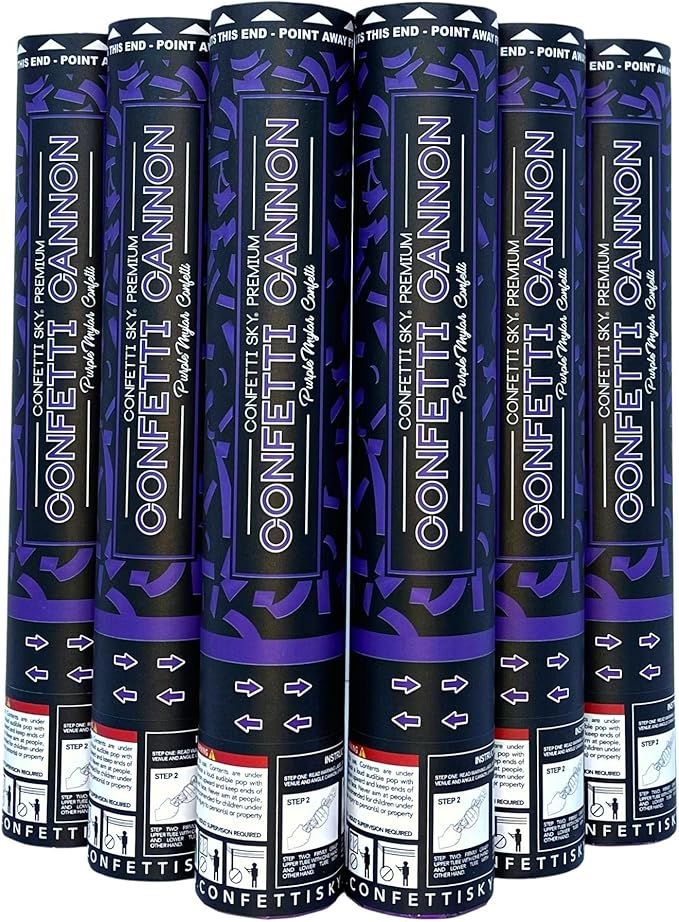 Confetti Sky [6 Pack] 12 Inch Confetti Cannons | Purple Confetti Poppers for Wedding Celebration, Birthday Party, Pranks, Graduation, Christmas Eve and New Year Celebration