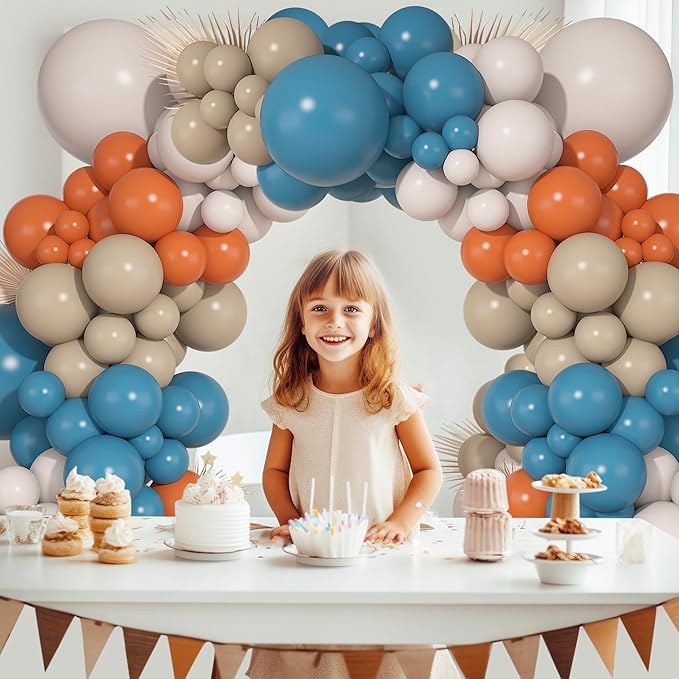 Ouddy Party 149Pcs Dusty Blue Burnt Orange Balloon Arch Garland Kit Different Sizes 18 12 10 5Inch, 6Pcs 18” Thanksgiving Sand Dark Teal Balloons for Wedding Birthday Party Decorations