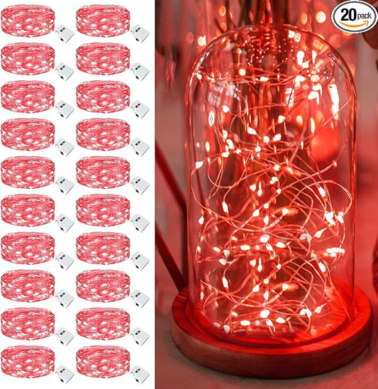 20 Pack Fairy Lights Battery Operated - 7ft 20 Led Twinkle Lights 3 Modes, Bulk Mini String Lights Waterproof for Mason Jars Vases DIY Party Wedding Decoration Christmas - Red