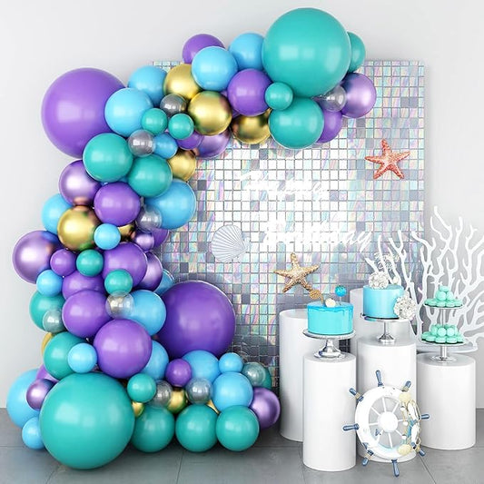 Purple and Blue Balloon Garland Kit, Purple Teal Turquoise Metallic Gold Mermaid Latex Balloon Garland Arch Kit for Girls Women Mermaid Birthday Wedding Bridal Baby Shower Party Decorations Supplies