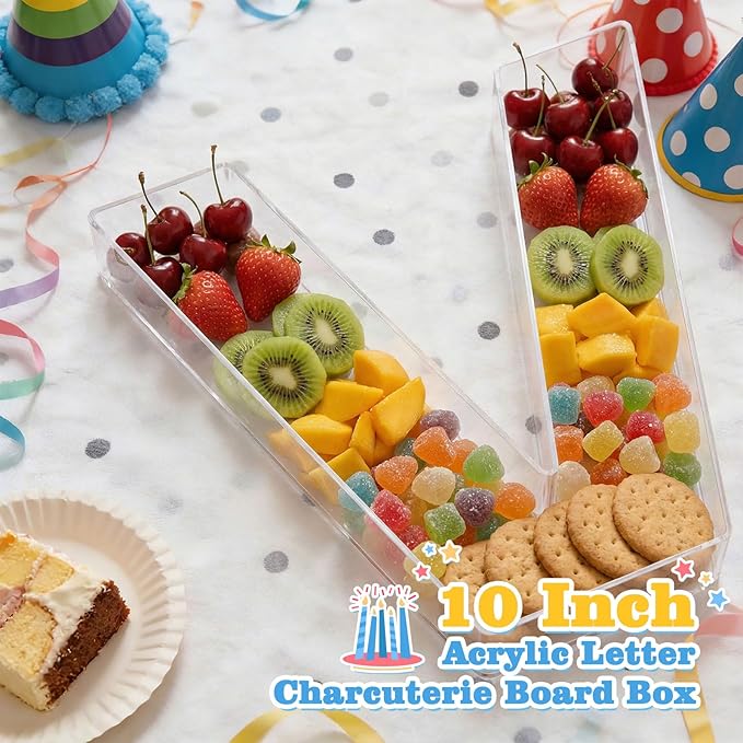 Ledido 10’’ Acrylic Letter Charcuterie Board Box, Reusable Fillable Serving Tray for Candy Cake Fruit Snack, Easy-Clean Acrylic Charcuterie Tray for Birthday Anniversary Party Decorations, Letter V