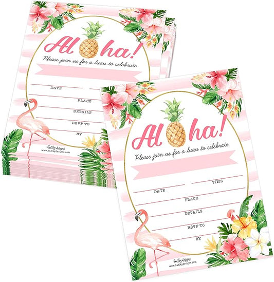 Hadley Designs 25 Pool Party Invitations for Girls, Tropical Hawaiian-Themed Birthday Invitations for Kids & Adults, Perfect for Birthday, Beach, and Summer Parties