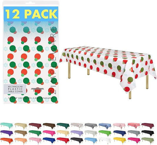 ZIMPLEWARE Premium Holiday Snow Flake Plastic Table Cloth Disposable (12 Pk) Plastic Tablecloths for Rectangle Tables (54in x 108in) Party Table Cloths Disposable for 6ft to 8ft Rectangle Tables