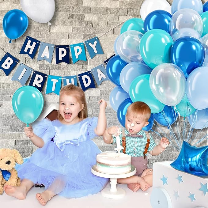 BAUANOOY Ocean Balloons, 60pcs 12 Inch Turquoise Balloon Transparent Balloons Metallic Blue Teal Blue Balloon for Under the Sea Party Baby Shower Wedding Shark Party Decorations