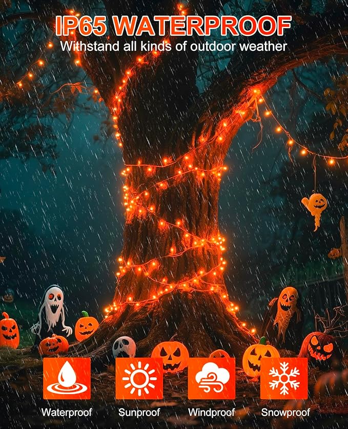 Orange String Lights Outdoor, 80FT 240 LED Plug in String Lights for Outside Waterproof, 8 Modes Connectable Green Wire Fairy Twinkle Light for Indoor Room Tree House Party Decorations