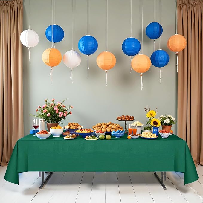 [6 Pack] Dark Green Paper Tablecloth Disposable for Rectangle Tables, 54 X 108 Inch Party Table Cover with Plastic Backing, Waterproof 3 Ply Table Cloth for Christmas Parties St. Patrick's Day