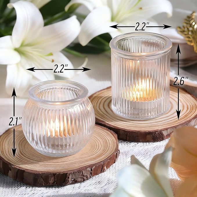 NITIME 12pcs Assorted Votive Candle Holders for Wedding Decor, Clear Ribbed Tea Lights Candle Holder, Glass Candle Holder for Table Centerpiece, Party and Holiday Decorations