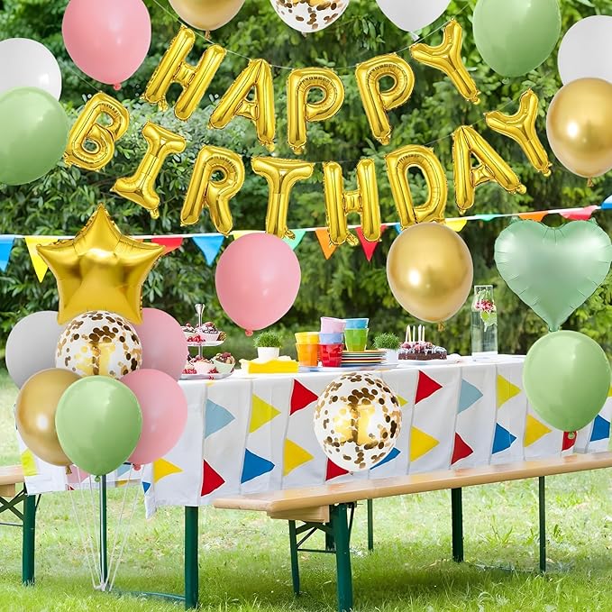 Sage Green and Dusty Pink Birthday Decorations for Girls,Green and Pink Balloons Gold Happy Birthdays Balloon Banner Confetti Balloons for Women Girls Adults Birthday Baby Shower Party Decorations