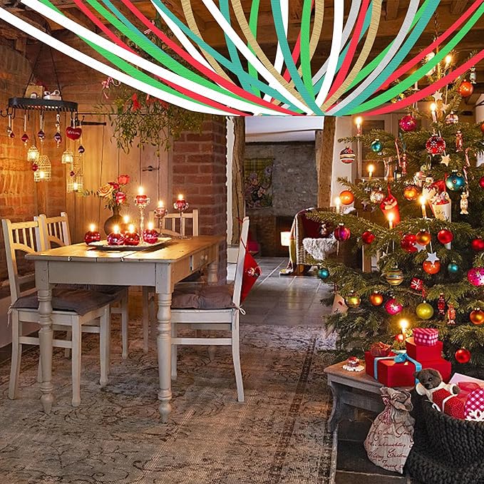 Streamers, 12 Rolls Christmas Crepe Paper Streamers, 6 Colors Christmas Party Streamers for Ceiling Background Wall Dining Table Door Window Staircase Yard Decoration